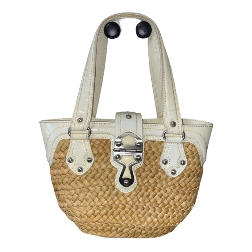 Michael Kors Leather And Straw Basket Weave Bag